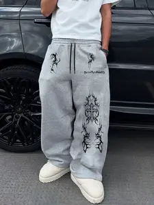 Men's Multi-Color Casual Sweatpants, Loose Fit, Gothic Print, Drawstring Waist, Comfortable Street Style, Ideal for Daily Wear, Sports, Parties, Soft Comfy Sweatpants