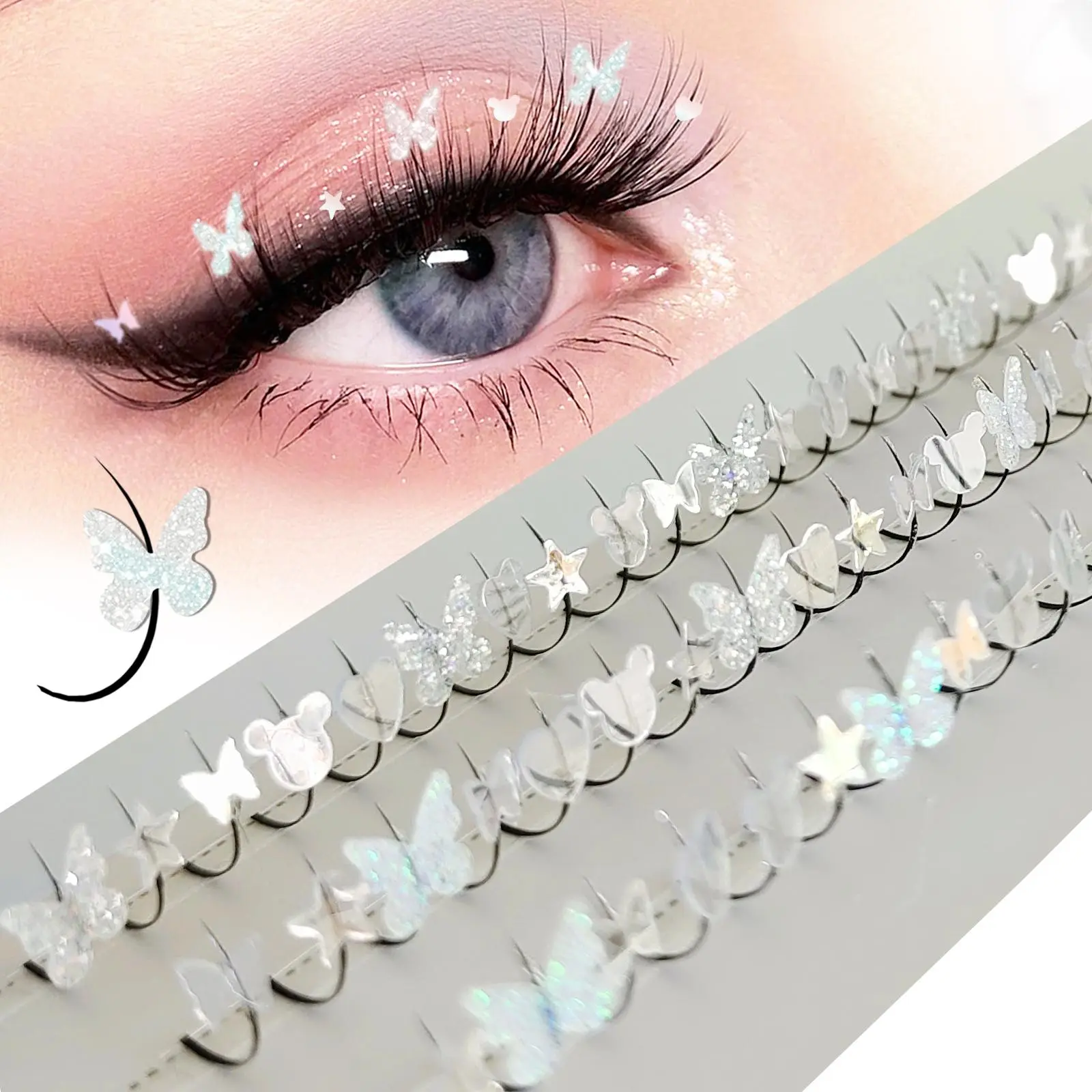 Summer Silvery Butterfly Fairy Eyelashes Shiny Star Lashes Glitter Music Festival Eyelash 10-15mm 2026 New