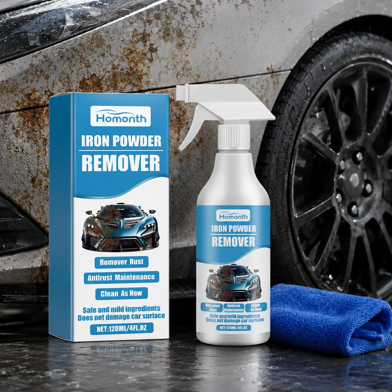 Automotive Rust Stain Removal Spray - Fast-Acting Iron Rust Cleaner for Wheels, Rims, Metal Surfaces, Car Detailing; Safe for Most Automotive Finishes on Cars, Motorcycles