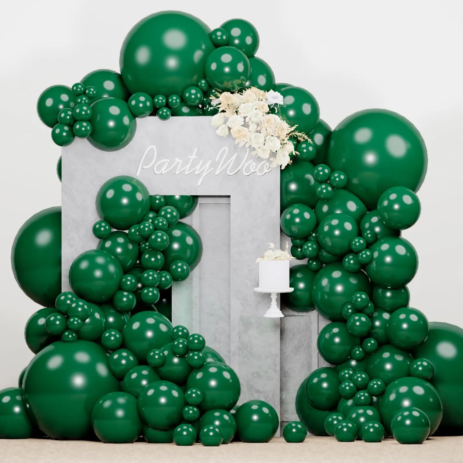 PartyWoo Pearl Dark Green Balloons 140pcs Different Sizes Pack of 18 12 10 5 Inch Pearl Emerald Hunter Forest Green Balloon Arch Kit for Jungle Dinosaur Theme Birthday Party Decorations Green-Z01