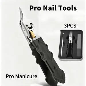 Black Anti-Slip Grip Gear Lock Nail Clipper Set with Ultra-Sharp Tips for Precise Access to Nail Grooves Professional-Grade Manicure Tool for Men Seniors Curved Sharp Blades Non-Slip Ergonomic Handle Durable Safe Construction