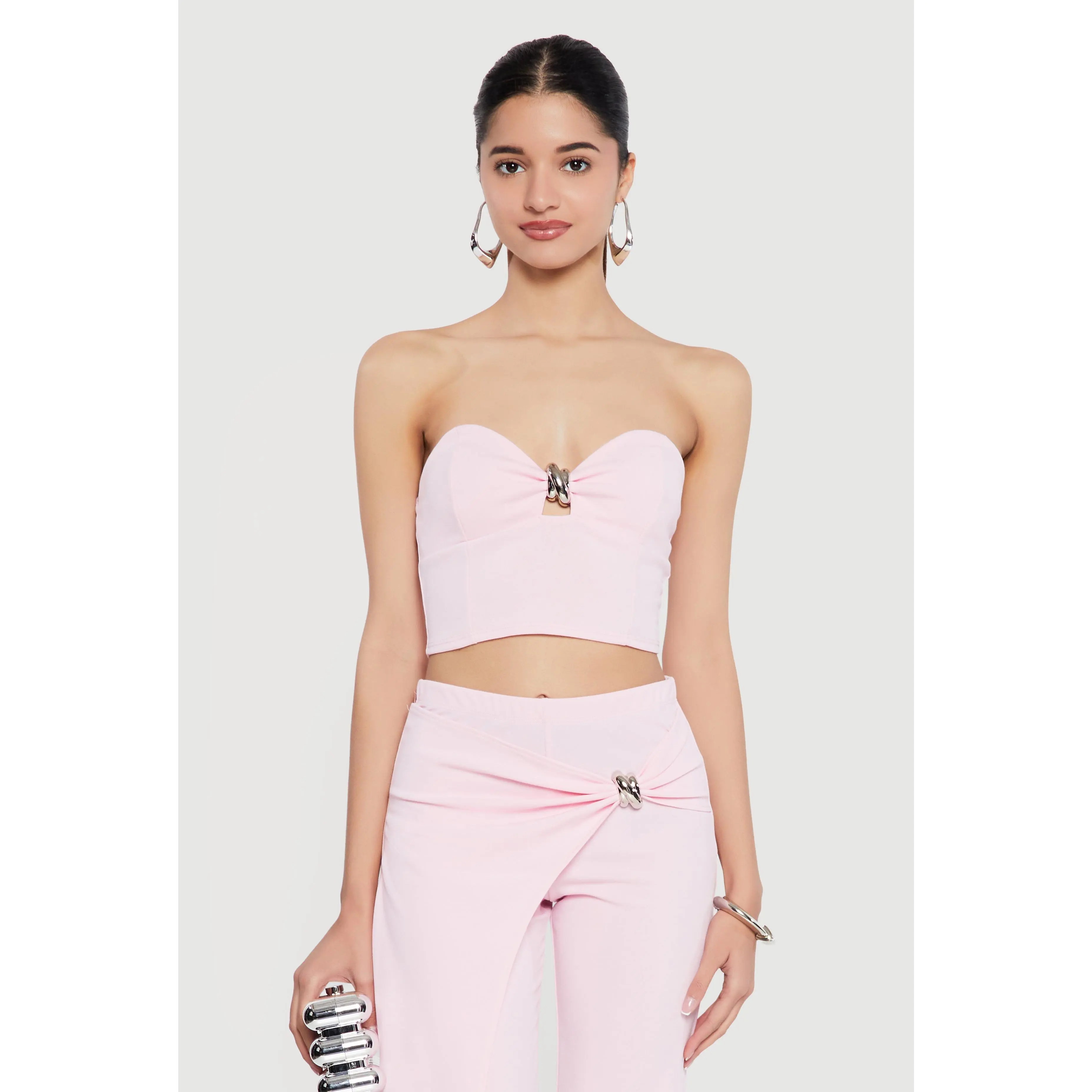 Metallic Detail Keyhole Cropped Corset Top