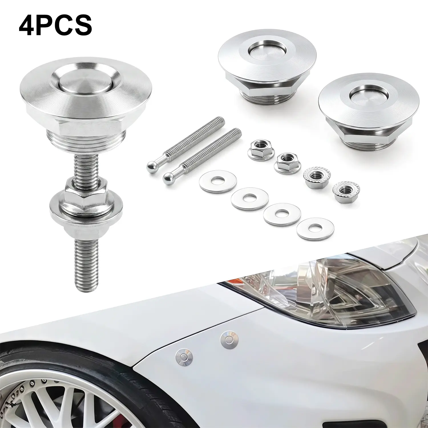 4PCS Universal Quick Release Hood Pins Lock Kit, 1.25" Aluminum Alloy Hood Latch Fasteners for Car Hood, Bumper & License Plate