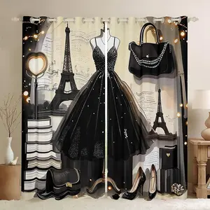 Erosebridal Fashion Dress Blackout Curtains Fashion Girly Black Dress Curtains Eiffel Tower Paris Style Bedroom Curtains Romantic Makeup Themed Window Curtains Women Perfume Print Curtains,76" Wx45 L