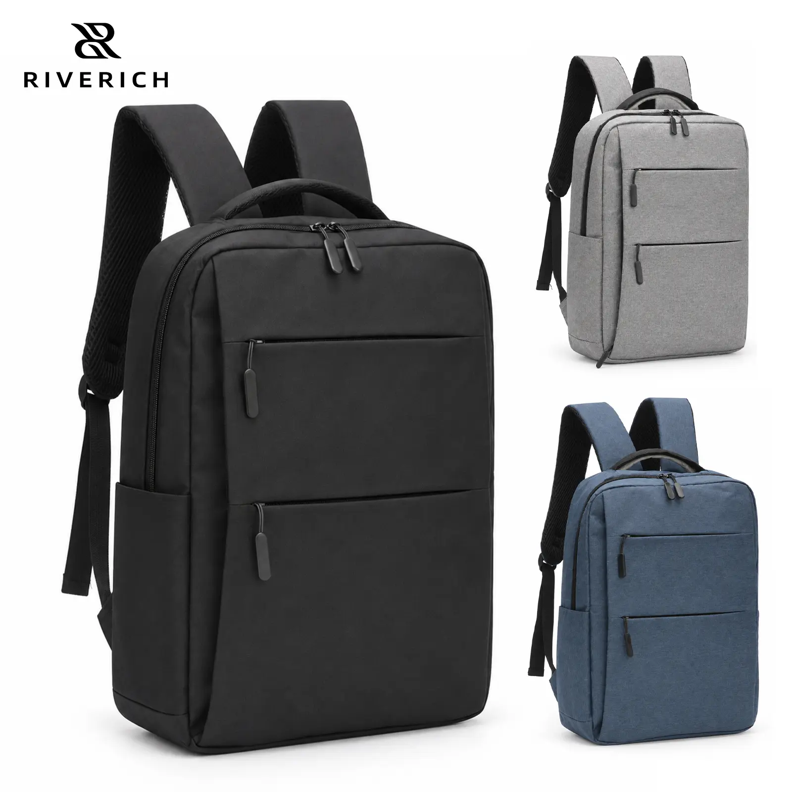 RIVERICH Men's Business Backpacks for School - 15.6-inch Rain-Ready Nylon Waterproof Laptop Bag with Built-in Organizer, Sleeve, Breathable Back, Wear-Resistant Fabric, Double Zipper, Adjustable Shoulder Strap, Basic Look, Space-Saving for Campus & Travel