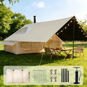 Blackout Inflatable Camping Tent with Awning, Waterproof Oxford Fabric Air Tent, Quick Setup Blow Up Tent with Hand Pump, 4-6 Person 4-Season Tent with Ground Tarp for Camping Glamping