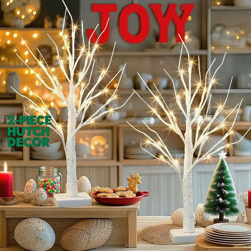 HOODINK 2PCS 2FT 24-LED Birch Tree Twinkle Ornaments - Indoor Outdoor Decoration, Party Light, Room Accessories, Year-Round LED Lights for Home Ambience, Patio