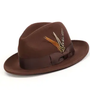 Brown 2" Snap Brim Crushable Wool Felt Pinch Crown Fedora Hat by Montique