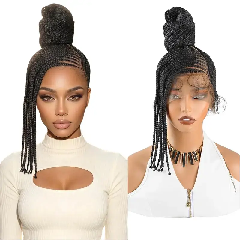 Dosay 36 Inch Long Half Up High Ponytail Braided Wig Synthetic Full Lace Wig For Women Side Part Style Braided Lace Wig Updo Wig Natural Looking Lightweight Daily Use