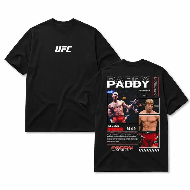 Paddy Pimblett The Baddy Double Sided Graphic Tee, UFC MMA Fighter Portrait Fight Fan Black T Shirt for Men