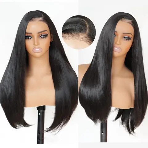 U&A HAIR Wear and Go Glueless 9X7 Yaki Straight Lace Front Wigs 220% Density Pre Cut Plucked Invisible Knots 20 Inches