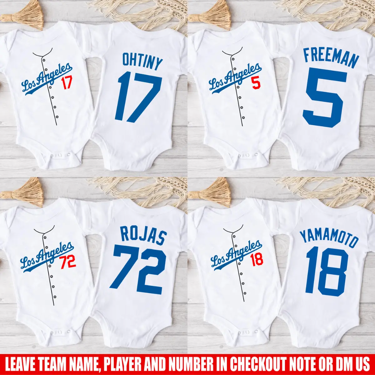 (100% Cotton) Personalized Baby Baseball Bodysuit – Custom Name & Number Style Infant Onesie – LA Baseball Baby Outfit