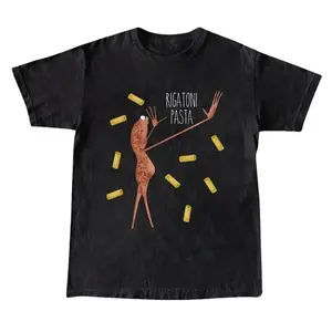 Marcus the Worm Rigatoni Pasta Tee VRChat T-Shirt Funny Graphic Tee Casual Shirt for Men & Women Full Size Full Color Cartoon Letter Print Summer Outfits