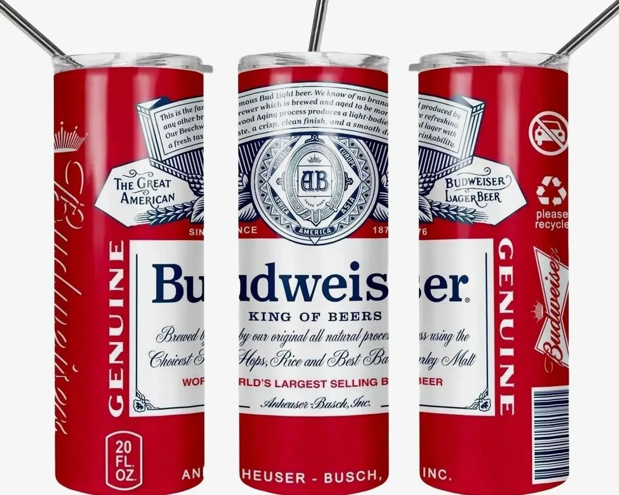 Budweiser - King of beers Tumbler, 20oz 30oz 40oz Insulated Tumbler, Drinking Lover Gift, Stainless Steel Drinkware