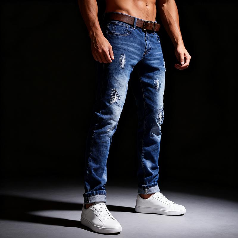Men's slim-fit jeans - elasticated for comfort and easy daily wear - versatile long pants