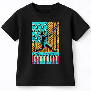 Ice Cream Drip Baseball Stuff Drip for Boys American Flag T-Shirt For Young Boys Girls T-shirt Crewneck Light Cotton