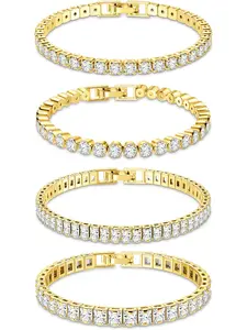 4 Pieces Gold Silver Tennis Bracelets for Womens, Silver Bracelet Crystal, Cubic Zirconia Bracelet, Cz Tennis Bracelet, Friendship Bracelet for Gifts Birthday Christmas, Jewelry Bracelet 17.5cm 19cm