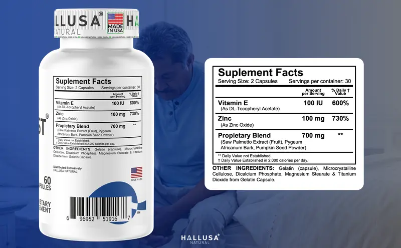 Product Introduction of HALLUSA NATURAL Hallprost Prostate Dietary Supplements 60 Capsules with Saw Palmetto Pygeum Africanum Pumpkin Seed Zinc Vitamin E for Nocturia Relief & Men's Health - Fitness 13