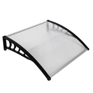 40"x38" Polycarbonate Door Window Awning, 5mm Thick Rain Cover with ABS Bracket & Aluminum Bar, UV/Sun/Snow Protection Eaves Canopy for House Patio Deck, Brown & Black