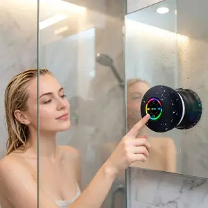 Waterproof Bluetooth Speaker with RGB LED Lights & Suction Cup, Portable Wireless Mini Speaker for Bathroom, Kitchen and Outdoor Use, IPX4 Water-Resistant