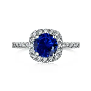 Blue and White Ring Sterling Silver 925 /Nickel and Lead Free, Blue Gemstone/princess ring