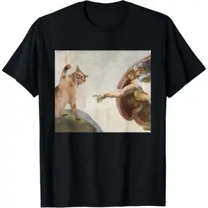 Funny Cat God Creation of Adam meme michelangelo jesus art T-Shirt Oversized Relaxed