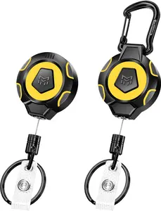 MNGARISTA Upgraded Heavy Duty Retractable Keychain, Belt Clip Ver. & Carabiner Ver., 10 oz Retraction, 31.5" Stainless Steel Cable, Tactical ID Badge Reel Key Chain Retractor, 2 Pack