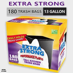 Box of 180 Bags 13 Gallon Expandable Heavy-Duty Plastic Multipurpose Disposable Garbage Bags - Super Strong, Leak-Resistant, And Odor-Proof for Bedroom, Kitchen, Living Room, Outdoor, And Toilet Use Trash Bag - Convenient And Sanitary Waste Solution