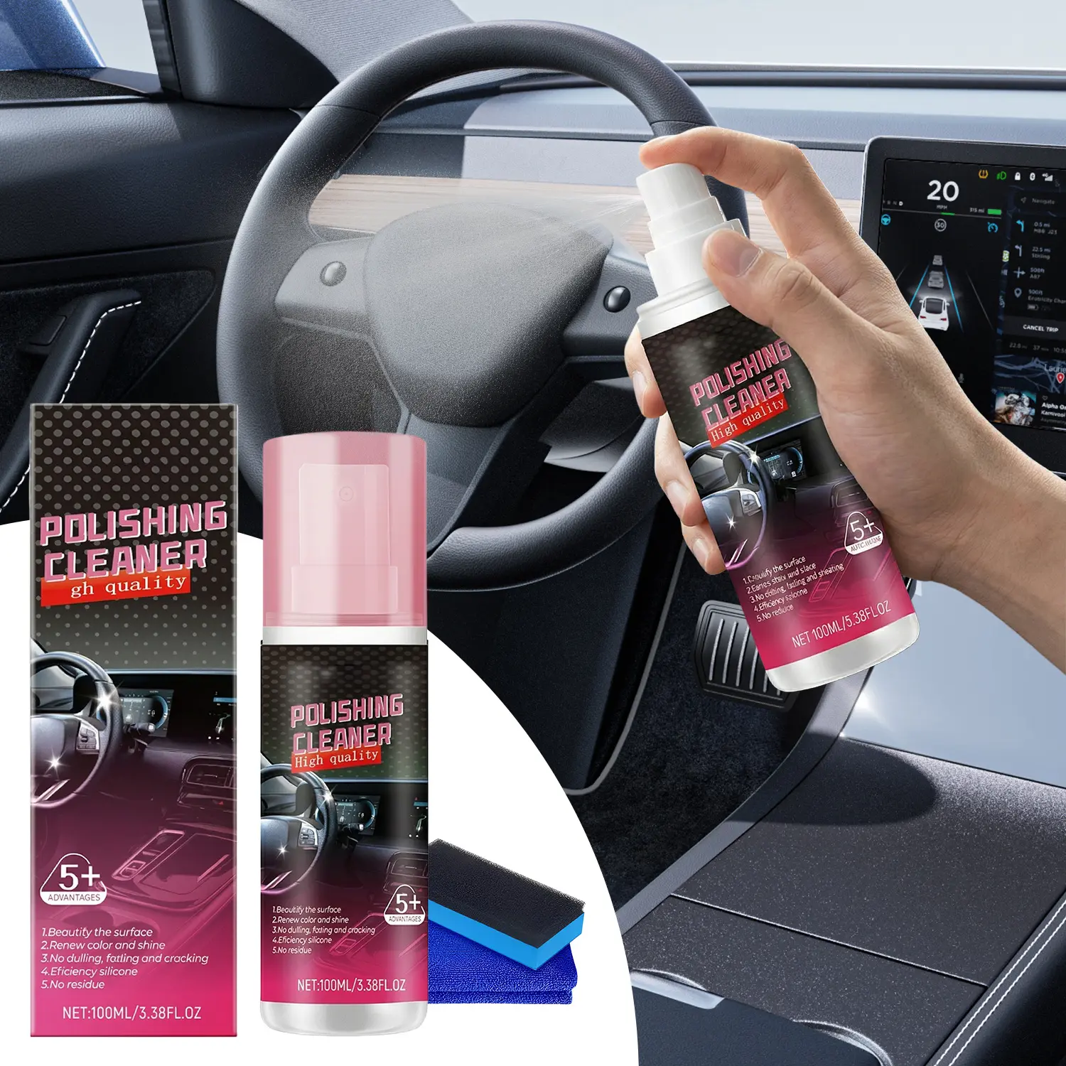 Caurfa Interior Detailer Restorer Polishesfor Leather,Plastic ,Rubber,User Friendly TrimRestorer Safe Auto Detailing Supplies-3.38 Oz KitUV Protection Car, Car Interiors&Exteriors with Hygienic Protection Car cleaning spray car cleaning kit