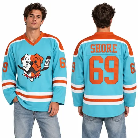 TronX Shore 69 Sudbury Blueberry Bulldogs Male Embroidered V-Neck Sleeveless Hockey Jersey - Polyester Knit, Loose Fit, Breathable, Slight Stretch, Sublimated Print, Sporty All Seasons Sports Clothing, Christmas Gifts, Casual Wear