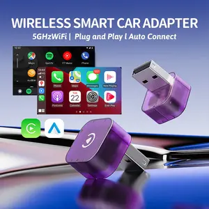 Phoebus Link Magic Mini Wireless CarPlay & Android Auto Adapter | No More Messy Cables | 21mm Transparent Purple Dongle