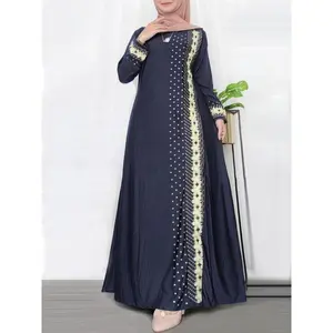 Women's Floral & Dot Print Long Sleeve Maxi Dress, Modest Round Neck Arabian Dress for Daily Wear, Ladies Islamic Clothing for All Seasons