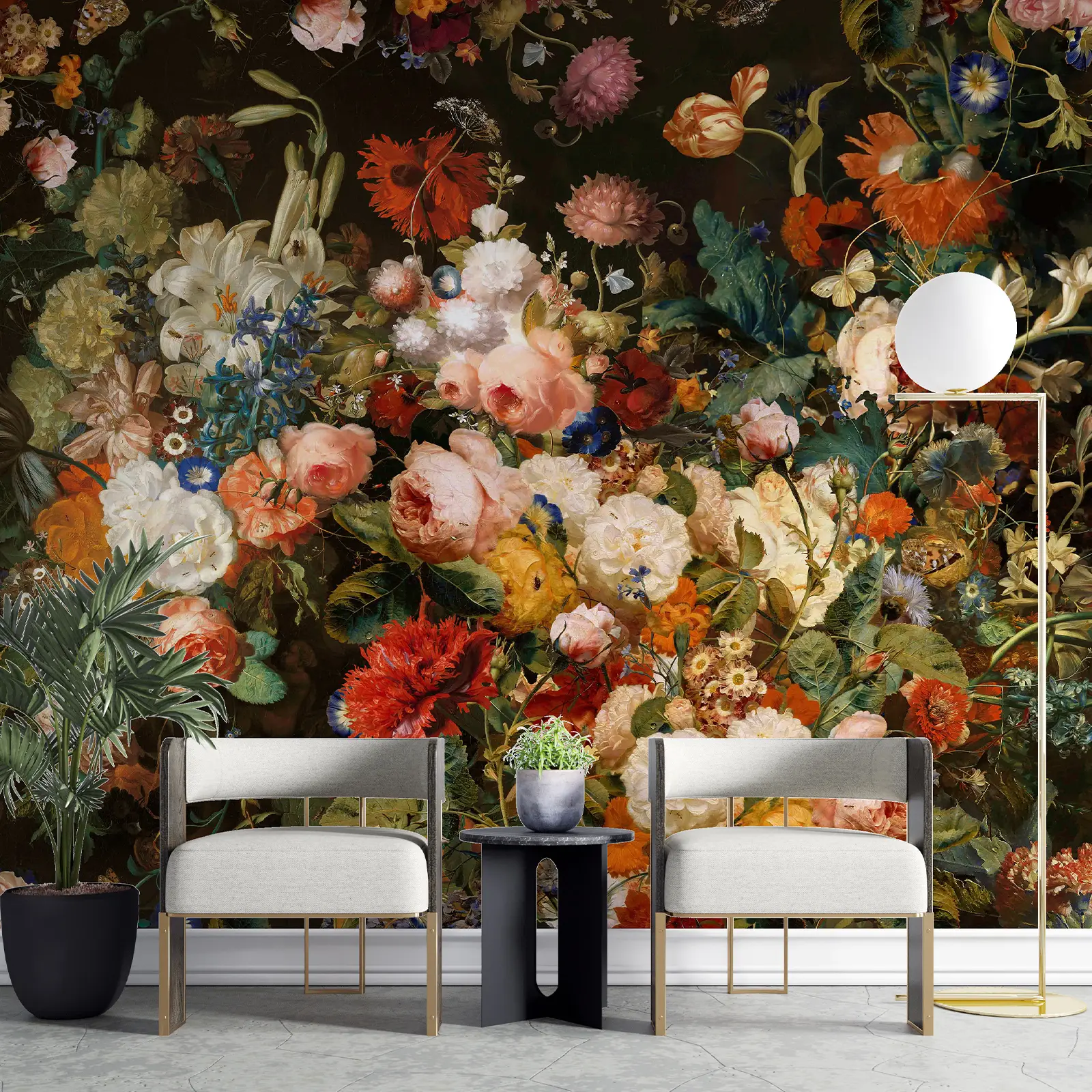 Vintage Floral Wall Mural Peel and Stick Wallpaper 148" x 98" Large Dark Botanical Flower Wall Mural, Self Adhesive Canvas Wallpaper for Bedroom, Living Room, Dining Room and Accent Wall Decor