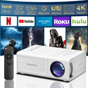 Projector, Portable Video Projector, Home Theater Projector, Supports 4K High Definition, USB Connection, Equipped with Remote Control, Native Resolution Is 1920*1080P, Suitable for Offices, Outdoor Camping and Other Occasions. Movie Projector.