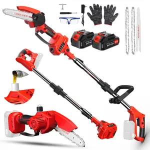 2-in-1 Cordless Powerful Telescopic High Pole Saw & Mini Chainsaw Multi-Function Hedge Trimmer for Tree Trimming, Multi-Angle, 2 Batteries, Brushless Extendable Electric Chain Saw Tools with Extension Pole for Branch Tree Trimming, Wood Cutting