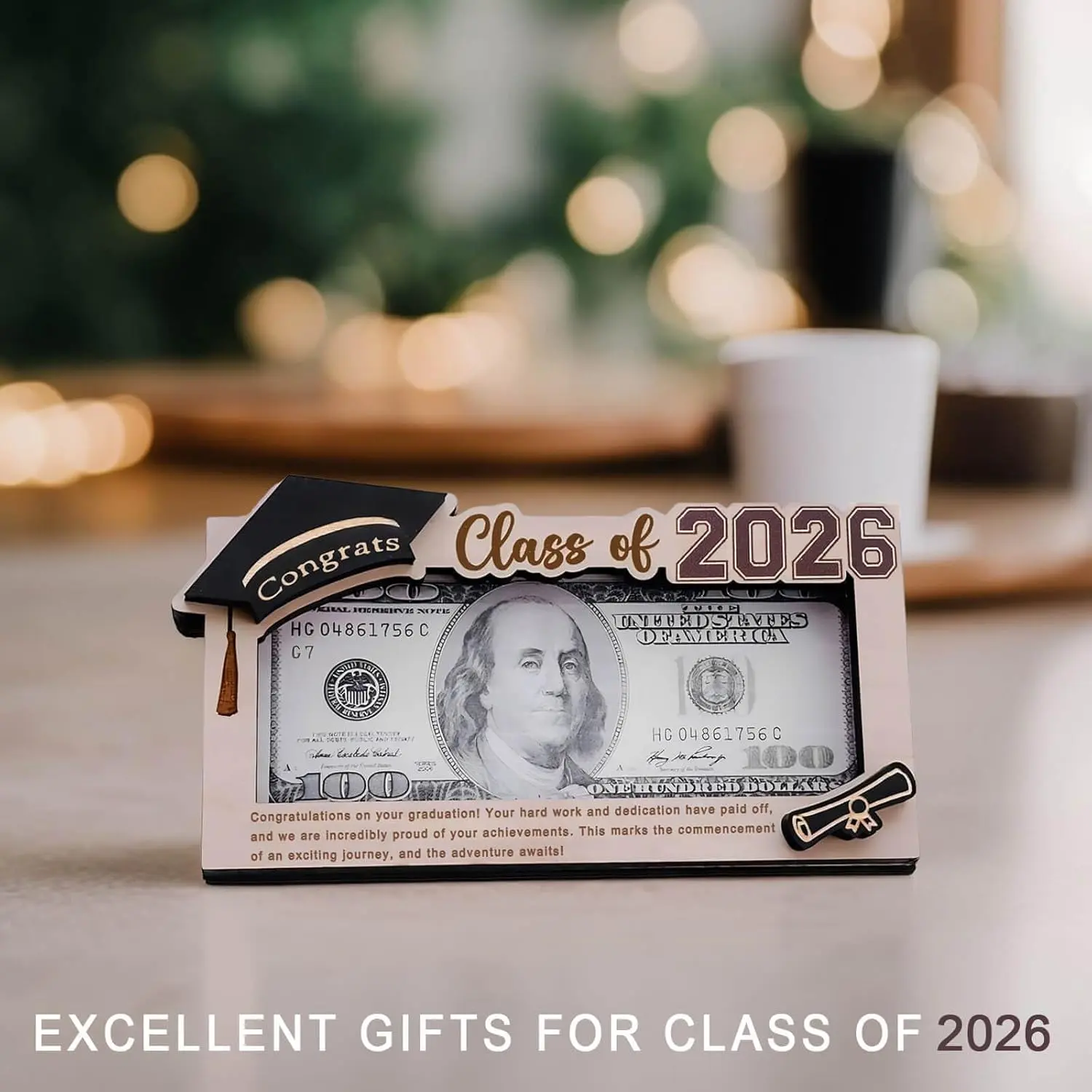 Graduation Gifts 2026 Money Holder, Wooden Graduation Money Cash Envelope Box for Class of 2026 Senior College University Graduates Holiday Christmas Gifts