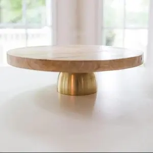 Wood and Gold Cake Stand/Dip Platter 12"