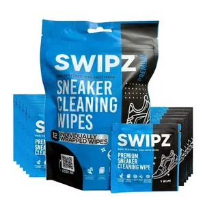 SWIPZ Sneaker Cleaning Wipes Singles 2pk Bundle Dual Textured Pre Moistened Wipes for Leather Knit Rubber and More Shoe Care Kits Individually Wrapped 12 Wipes per Bag Safe for All Materials - Footwear