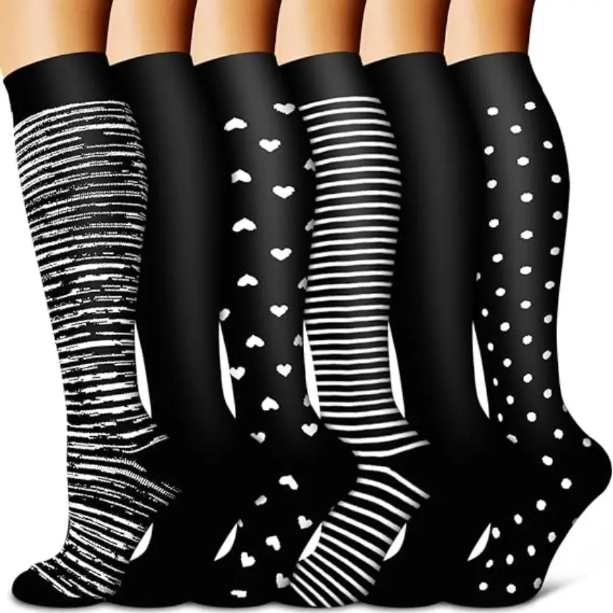 Copper Compression Socks for Women & Men (6 pairs) - Sport socks stripes, Best Support for Sport, Nurses, Running, Hiking, Recovery