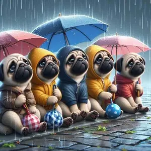 5D DIY Full Drill Round Diamond Painting - Diamond Art Painting Kit Pug in Rain Mosaic, Canvas - DIY Decorative Painting, Home Wall Decor, Suitable for Halloween and Christmas, Birthday and Anniversary Gifts, Diamond Painting Kits
