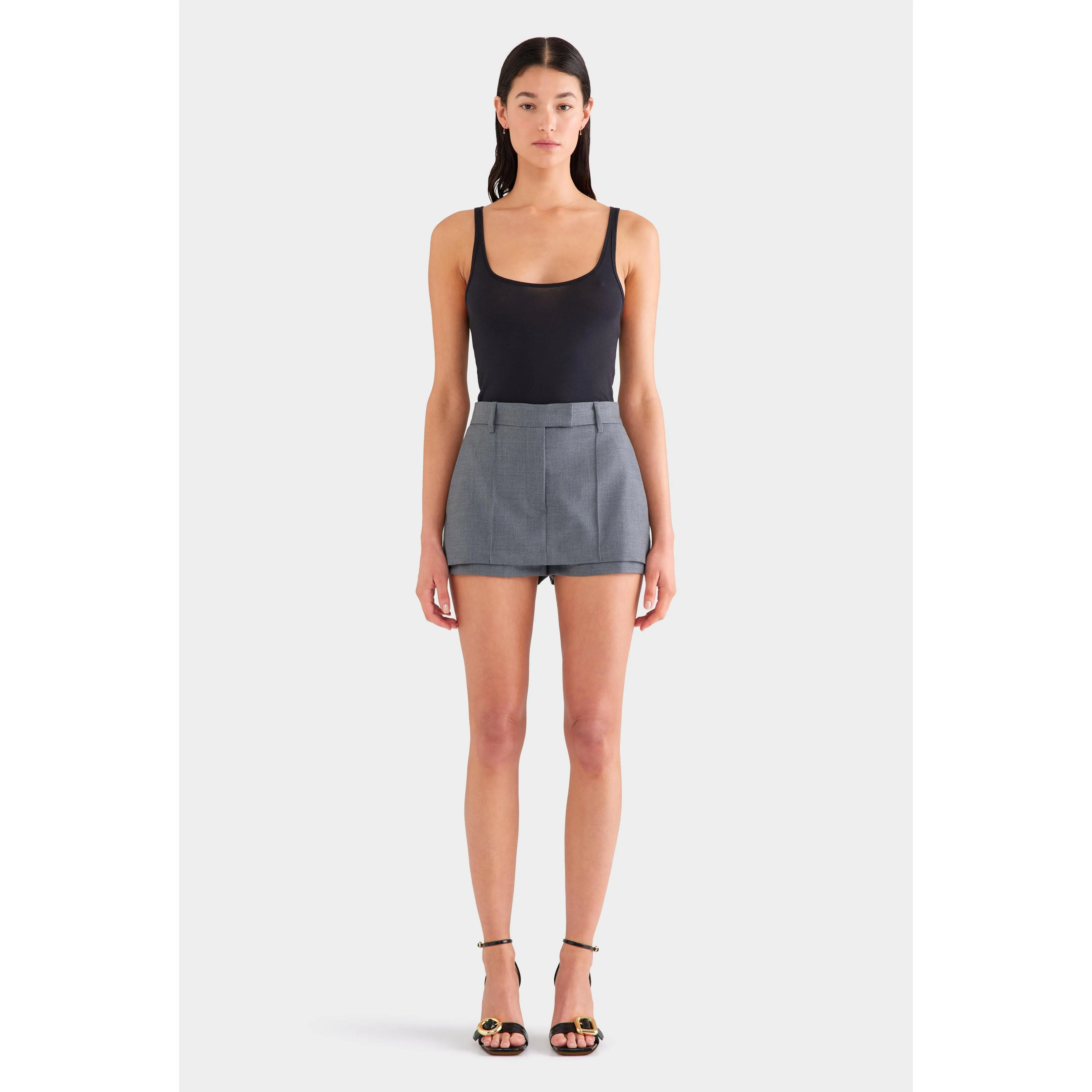 Tailored Wool Culotte Short - Dark Grey Marl