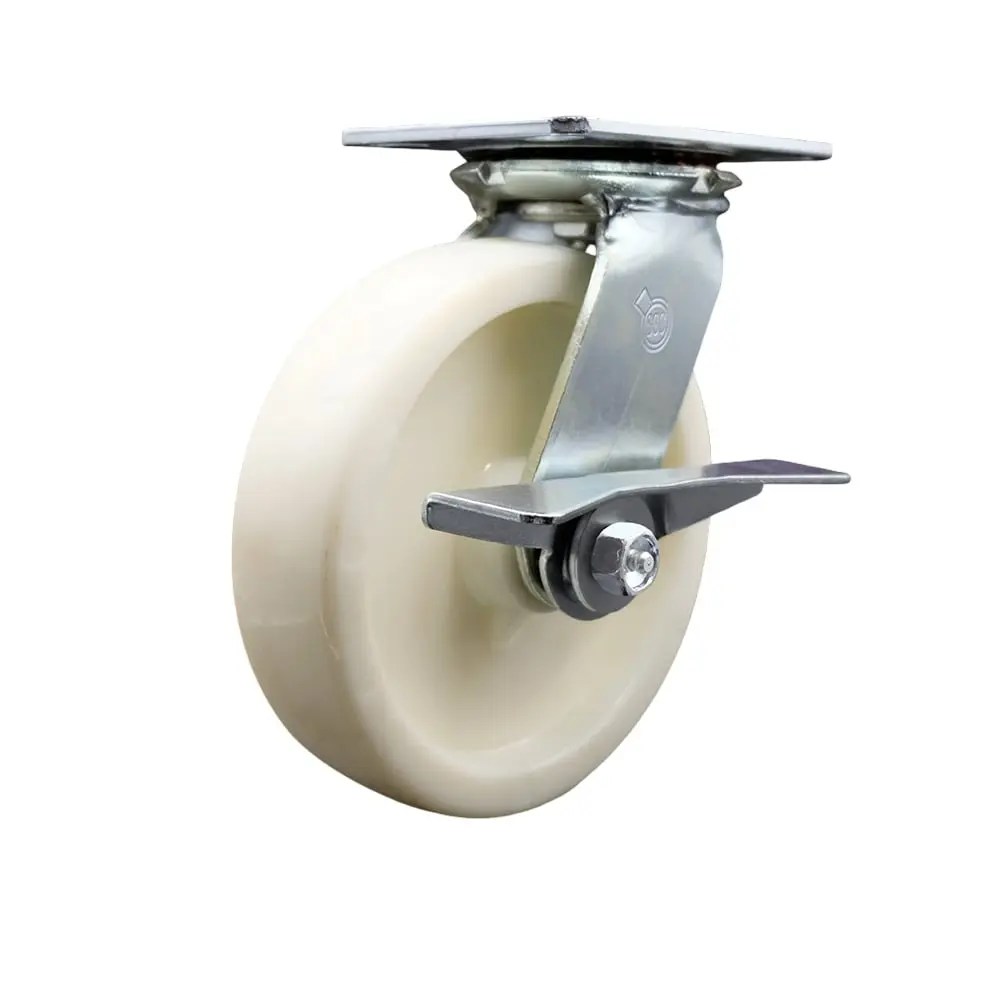 Service Caster SCC-35S820-NYR-SLB Heavy Duty Nylon Swivel Caster with Swivel Plate, 8x2 in. White Wheel, Side Lock Brake, 1250lb Capacity, Chemical Resistant for Carts/Equipment