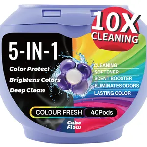 Cube Flow All-in-1 Laundry Detergent Pods 10X Deep Clean Prevents Color Bleed Eliminates Odors Locks in Floral Freshness with Color Protection Technology 5-in-1 Power 40 Count