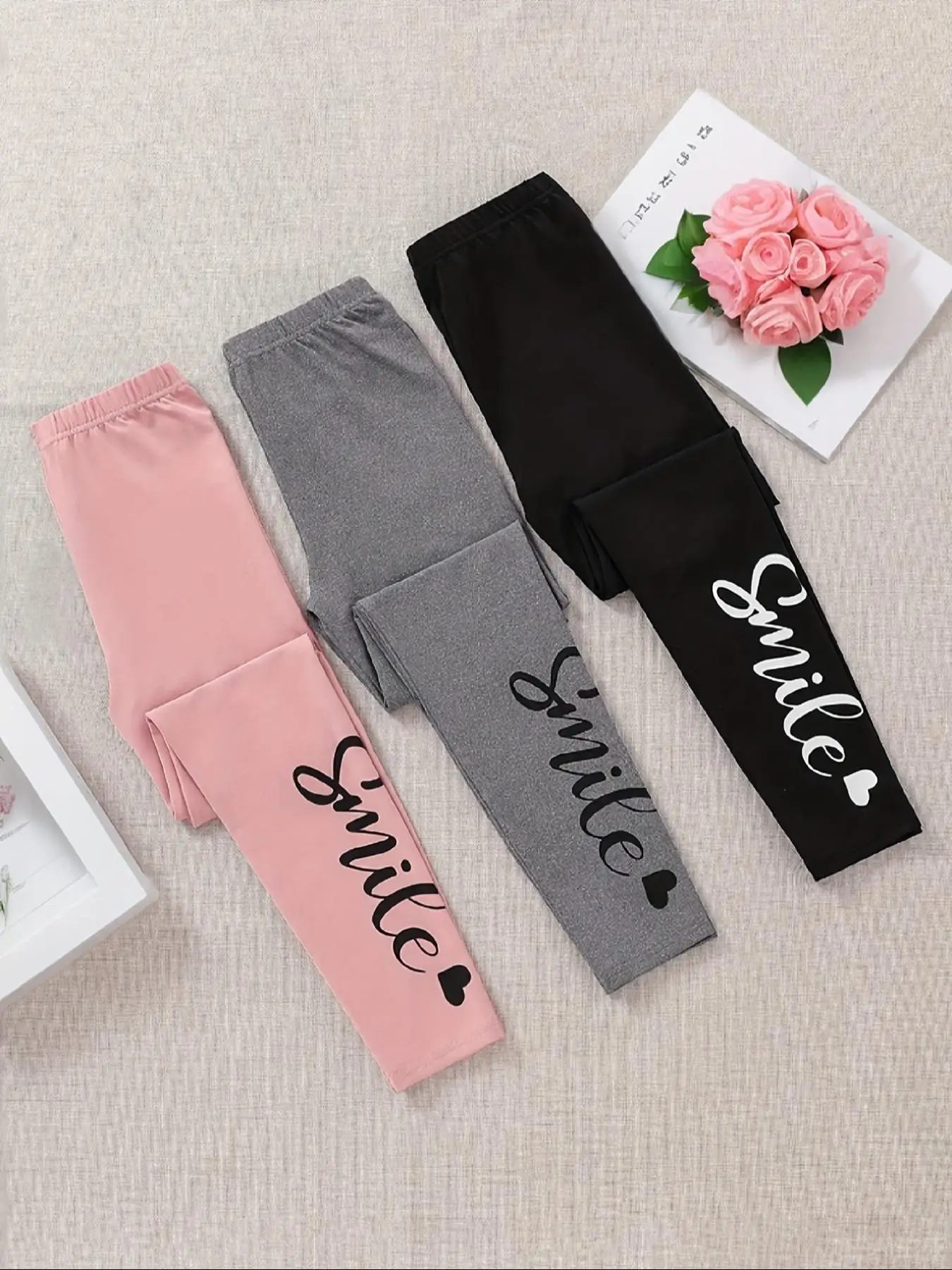 Girl's Letter Print Leggings, Casual Comfy Skinny Pants for Daily Wear, Kids Bottoms for Spring & Fall