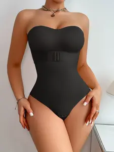 Seamless Shapewear Body Suit for Women, Invisible Shaper, Front Button Gathered Design, No Bra Needed Abdominal Control One-Piece, Easy Wear & Remove