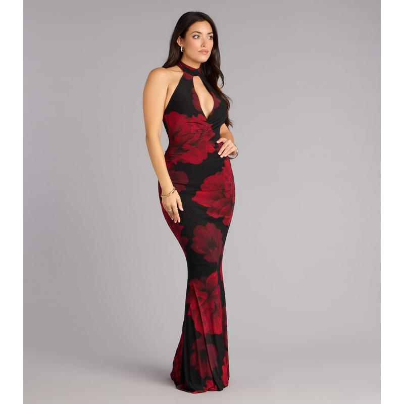 Hollie Floral Halter Mermaid Formal Dress