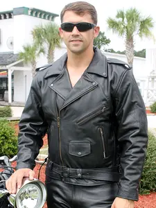 Black Genuine Leather Highway Patrol Jacket With Long Back #M461Z