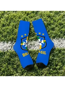 1 Pair Funny Happy Brazil Vintage Harajuku Football Hip Hop Novelty Seamless Crew Crazy Sock Match Day Essentials 