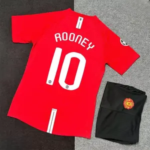 Wayne Rooney #10 Manchester United Team Champion League Soccer 2007/08 A football kit Black with Embroidered logo and Sharp stitching Jersey, Breathable Quick Dry Short Sleeve Athletic Tops for Football Fans, Football Collectors & Streetwear Enthusiasts