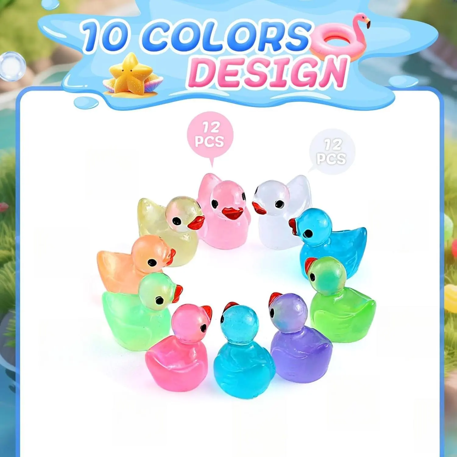 120pcs Luminous Mini Ducks,  Tiny Ducks to Hide Resin Ducks Glow in The Dark for Miniature Fairy Garden Accessories Micro Landscape Aquarium Ornaments Kit Dollhouse Decor Crafts